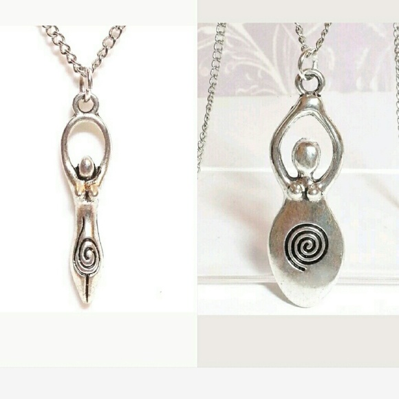 goddess fertility charm necklace small/ large silver tone diety spiral w stones - Picture 4 of 13